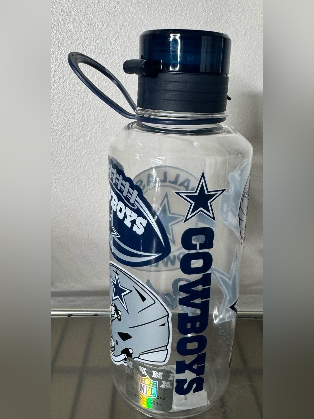 Dallas Cowboys Clear Sports Water Bottle - Navy Accent on the go fan football